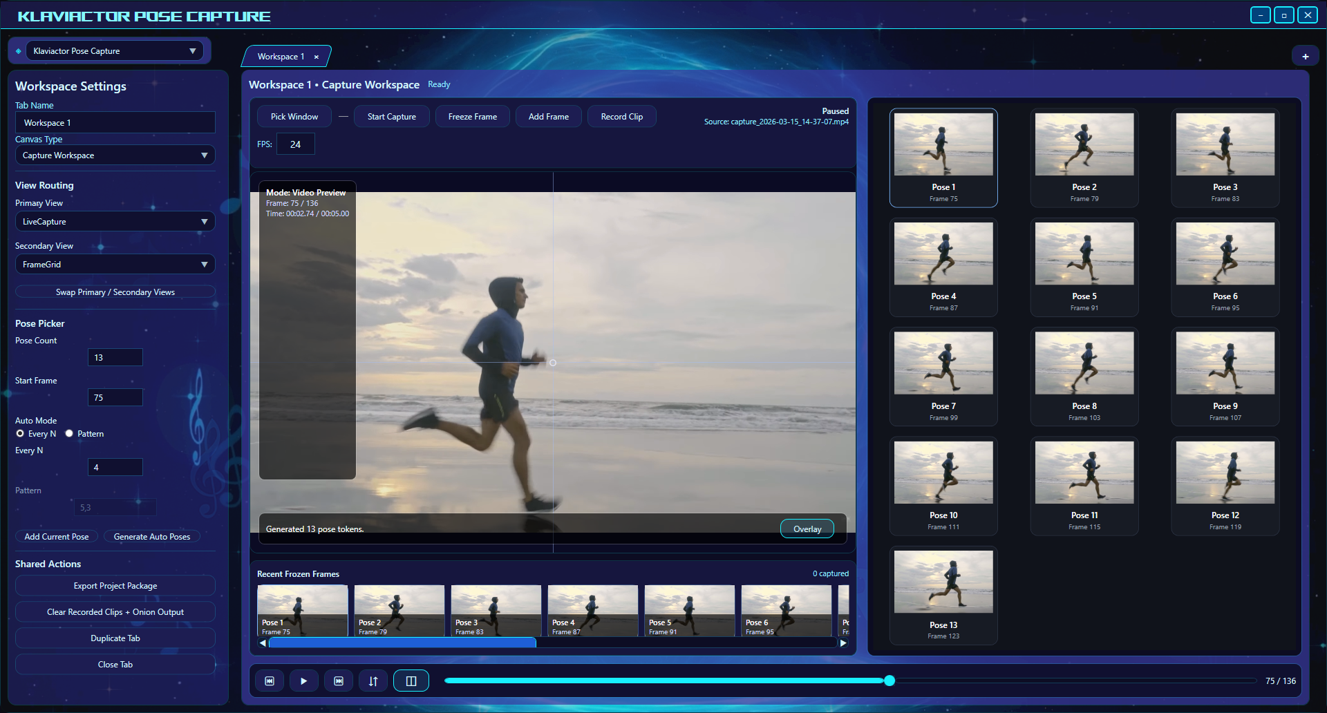 Klaviactor Pose Capture capture workspace screenshot