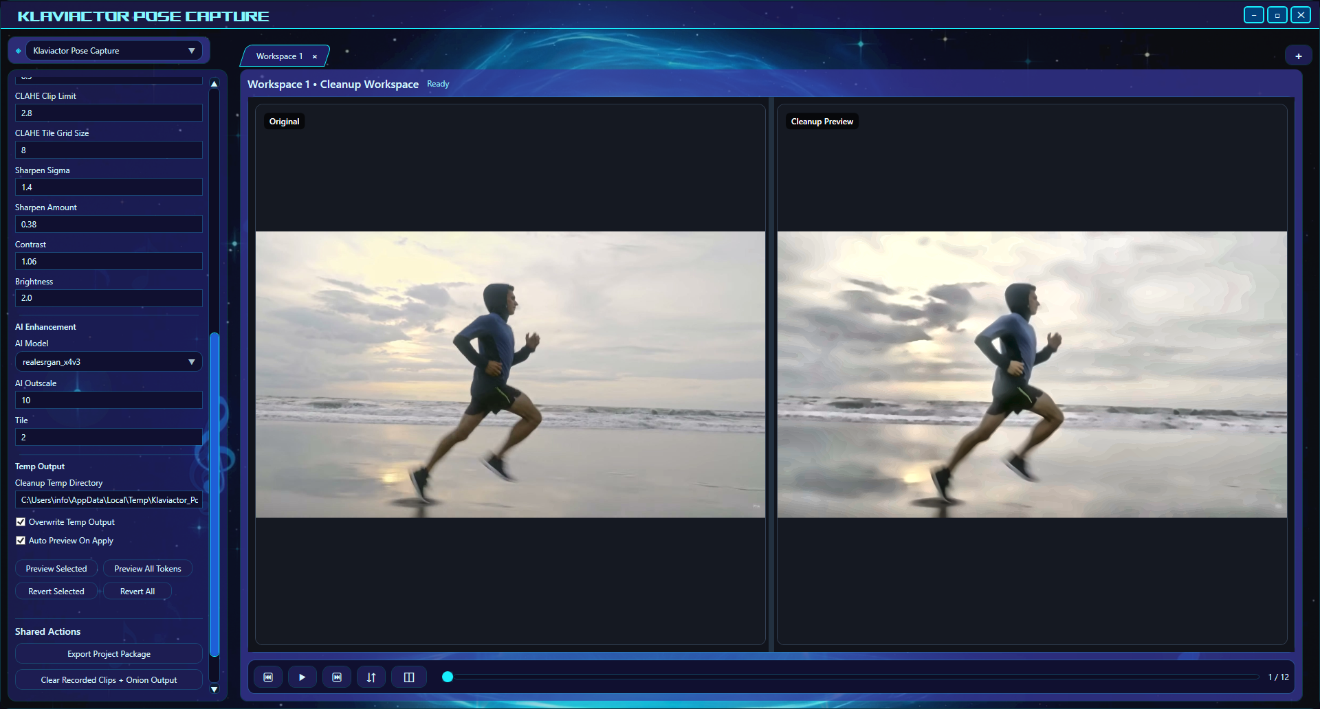 Klaviactor Pose Capture image cleanup reference
