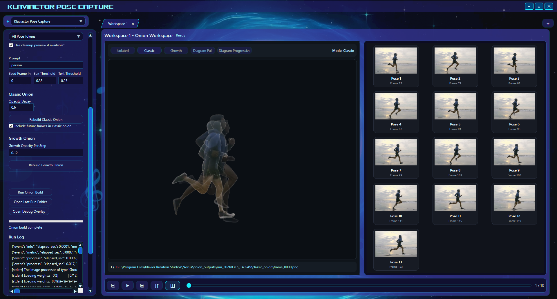 Klaviactor Pose Capture classic onion skin view