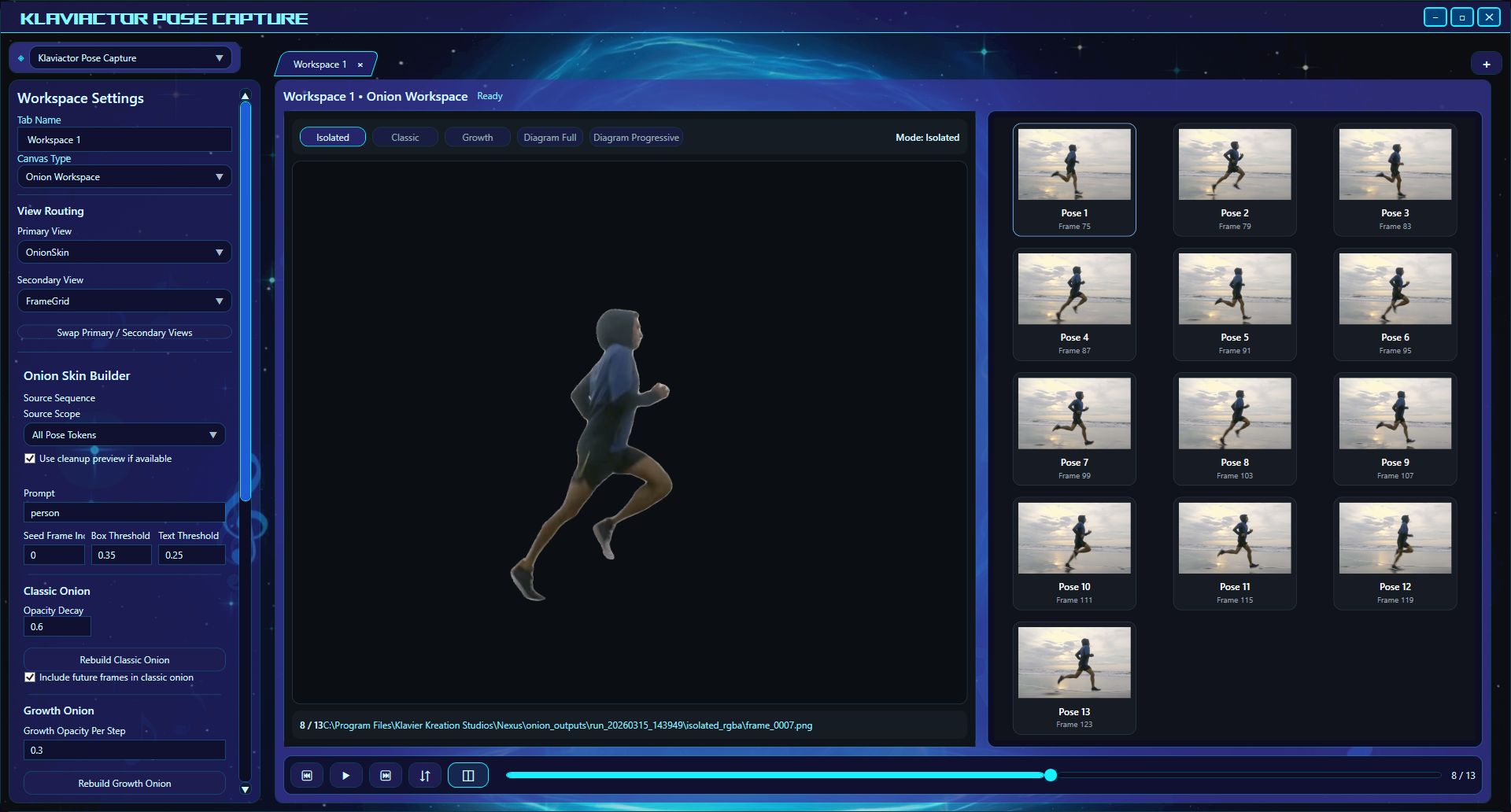 Klaviactor Pose Capture isolated onion skin view