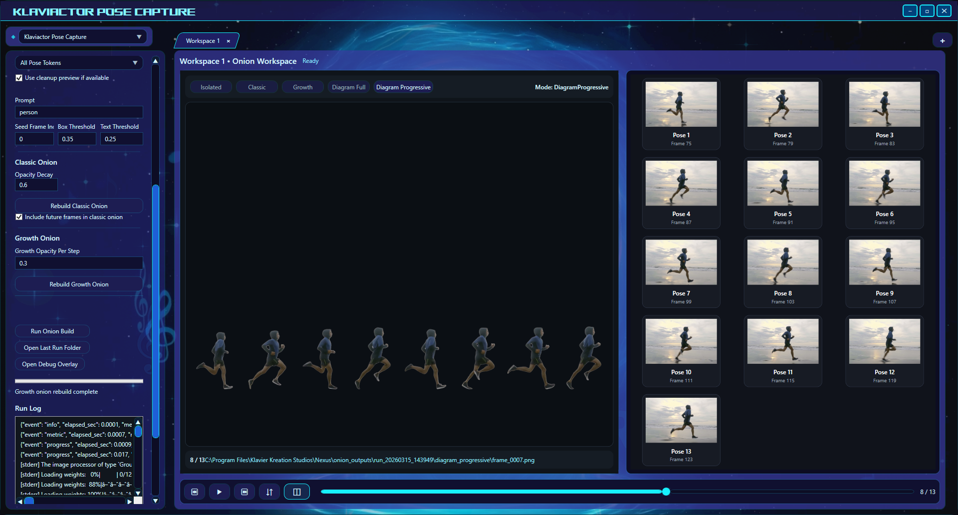 Klaviactor Pose Capture progressive onion diagram canvas view